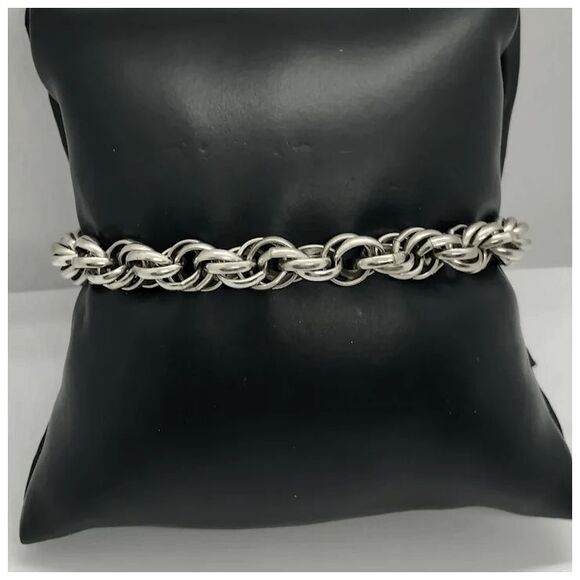 Coro 7.5" Silver Tone Vintage Multi Link Chain Bracelet - Picture 2 of 5